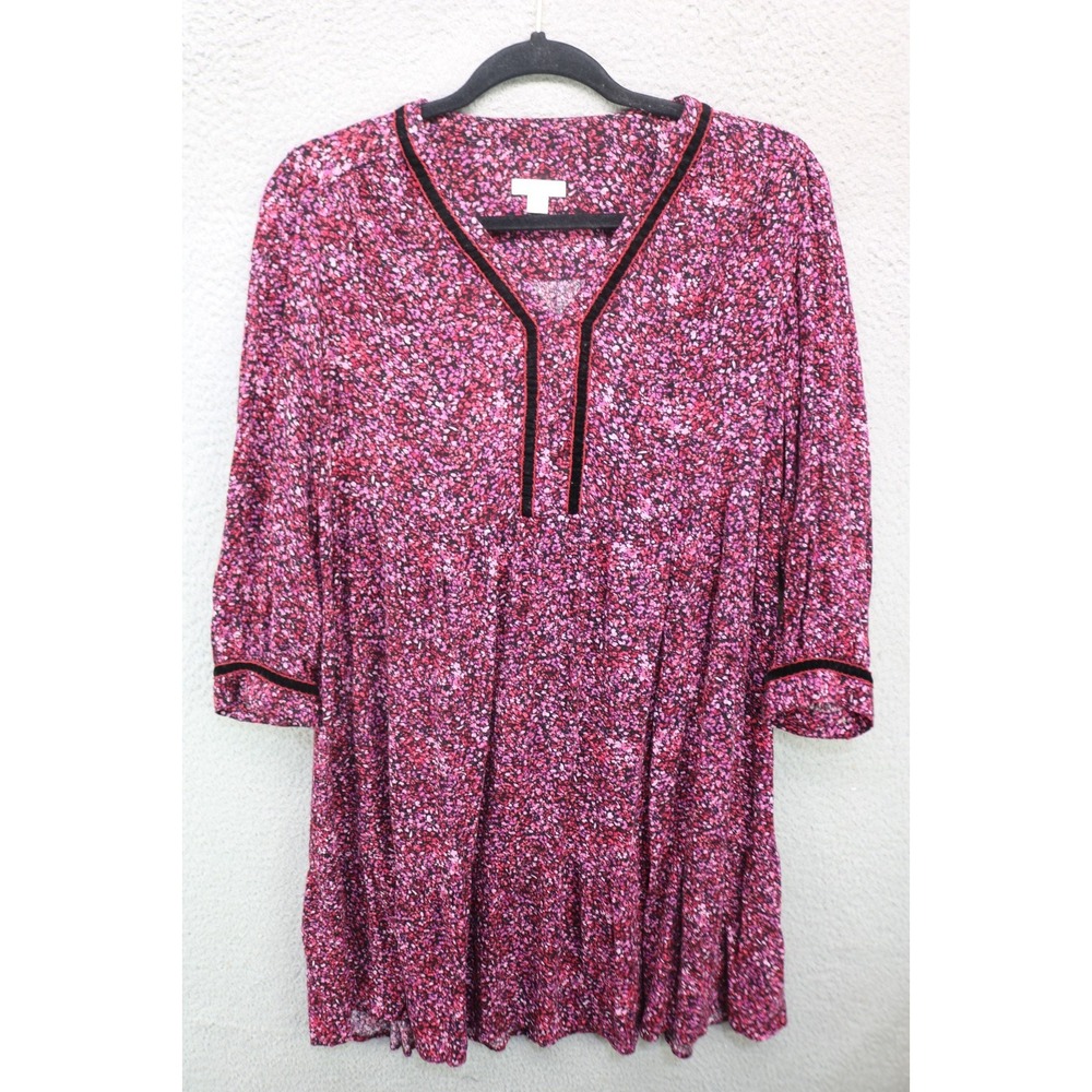 J.Jill Gauzy 3/4 Puff Sleeve Velvet Trim Ruffle Dress-Size Small-Whimsigoth